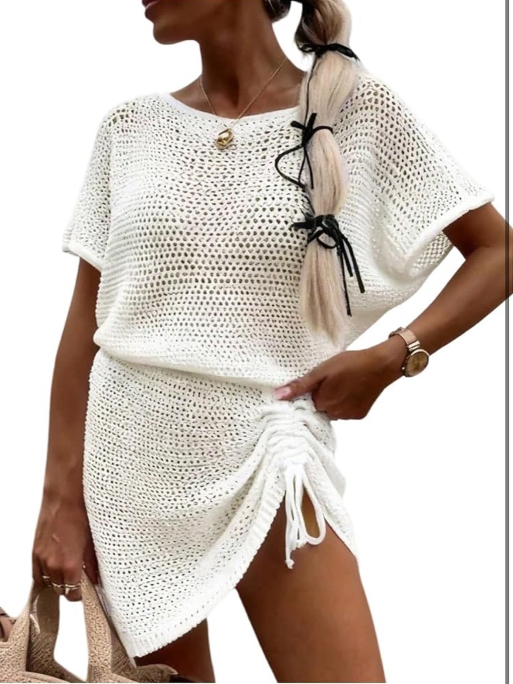 White knit swimsuit cover-up